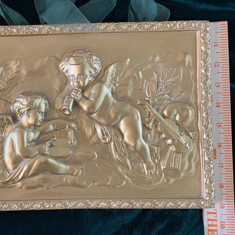 Vintage Gold Eros Musical Cherub Wall Hanging (Approx. 16" x 9") - Picture 6 of 9